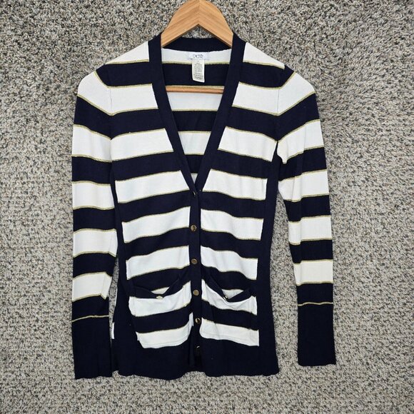 Cache Cardigan‎ Womens XS Navy Blue Striped Snap Button Casual Ladies - Picture 1 of 7